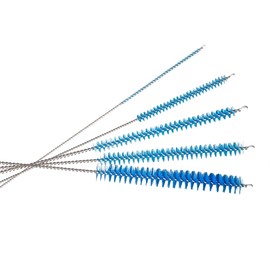 10" Tube Cleaning Brush Set, Blue, 5 Pack Small, Nylon Straw Brushes with Flexible Handles for Bottle, Straws, Pipe, Keyboard, Glass, Guns, Detailing and Deep Cleaning