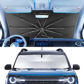 Portable Windshield Sunshade Umbrella Custom Fit for Ford Bronco Sport 2021-2025, 2 in1 Ice Crystal Durable Compact Shade Umbrella UPF50+ UV Front Window Heat Insulation Protection Outdoor Camping