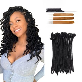 Dreadlock/Loc Extensions for Women/Men - Synthetic Hair, 10 Inch Length, 0.6cm Width, 20 Strands, 1B Black Color, with Needle and Comb