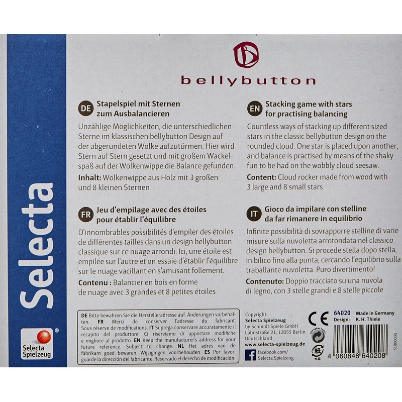 Selecta 64020 Stars Starry Sky, Bellybutton, Wooden Stacking Toy, 12