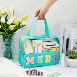 Bolsa de Chenilla con Letras Bolsa de Maquillaje de Nailon Portátil con Cremallera Estuches de Almacenamiento de Artículos de Tocador Cosméticos para 
