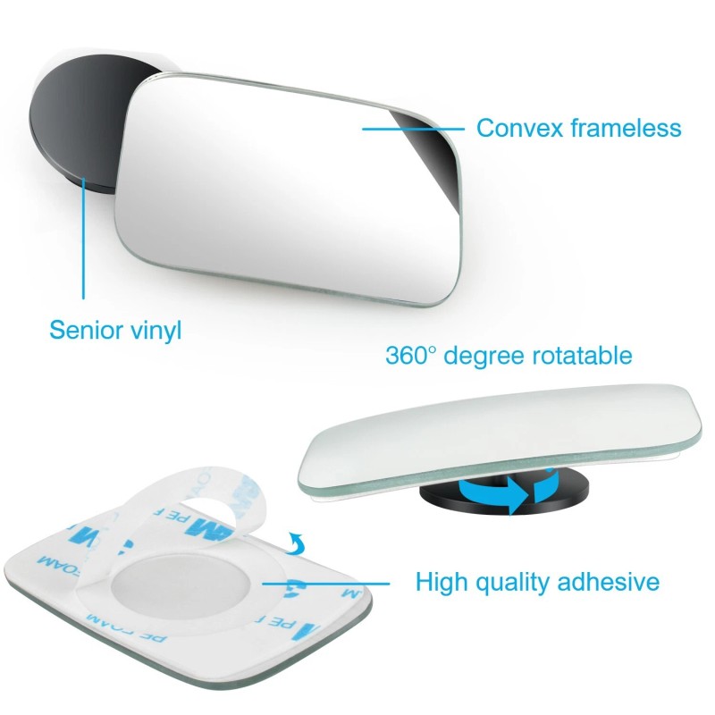 mingo-tech 2Pcs Blind Spot Mirror - 360° Wide Angle Convex