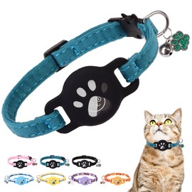 DILLYBUD AirTag Cat Collar with Bells, Soft Velvet Cat Collar Breakaway with Airtag Holder, Safety Cat GPS Tracker Collars for Girl Boy Cats, Kittens and Puppies, Adjustable 8"-12"