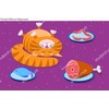 Food for cats, pets. A cute red cartoon cat with