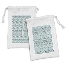 Lunarable Tribal Fabric Pouch Set of 2, Tents with Wigwam Culture Effects Art, Small Drawstring Bag for Toiletries Masks and Favors, 9" x 6", Pale Blue Black White
