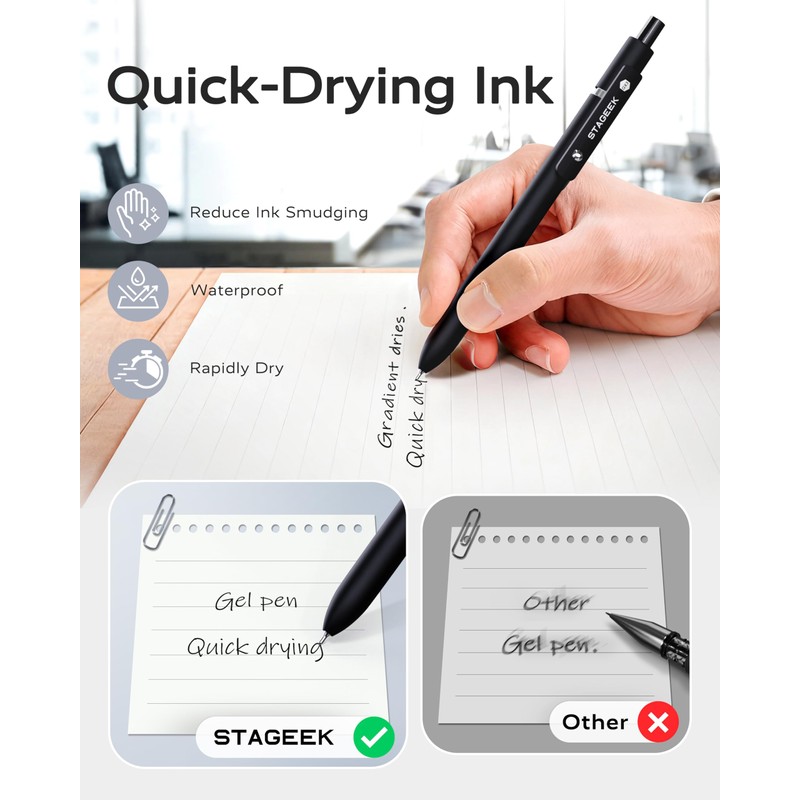 STAGEEK 12 Pcs GX3 Black Gel Pens, Quick Dry Smooth