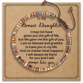 AGOT Bonus Daughter Gifts from Stepmom - To My Bonus Daughter Natural Stone Bracelets Beads Funny Birthday Gifts Thanksgiving Day Present