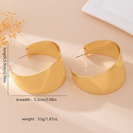 Chunky Gold Wide Large Round Statement Hoop Earrings for Women Non Tarnish, Vintage Minimalist Thick Circle Earring Trendy Party Prom Y2k Jewelry Gift (Gold)