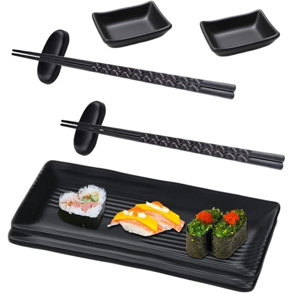 Ruikcoll Sushi Plate with Dipping Bowls, Sushi Crockery with Chopsticks,