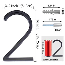 Fifod 6" Modern House Numbers Floating Stainless Steel Address House Number Anti-Rust House Numbers with Nail Kits for Door Yard…