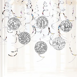 Koonafy 24PCS Disco Party Decorations 70s Disco Ball Hanging Swirls Disco Ball Ceiling Hanging Decor for Disco Fever Party Hippie Disco Themed Party Swirls Streamers Ceiling Supplies