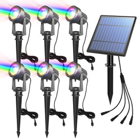 APONUO Solar Spot Lights Outdoor 6-in-1 Solar Landscape Lights Dusk to Dawn Solar Uplights IP65 Waterproof 9.8ft Cable Outdoor Spot Lights for Yard Pathway Garden Tree Decoration (Multicolor)