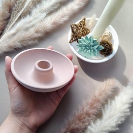 Wehous Round Candle Holder Mold, Unique Candlestick Holder Bowl Container Tray Silicone Molds for Resin Concrete, Storage Epoxy Resin Casting Cement Craft Mold for Wedding Valentine Home Decor