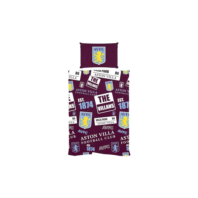 AVFC Double Duvet Football Club Patch Bedding Cover Set, Multicoloured,