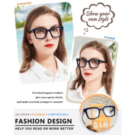 MARE AZZURO Oversized Reading Glasses 2.00 Women Thick Large Readers 100 125 150 175 200 225 250 275 300 350 400 500 600 (Blue, 2.0)