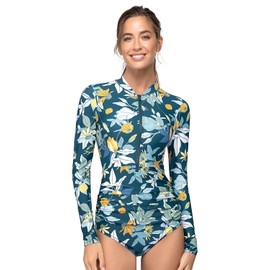 AXESEA Womens Rash Guard Long Sleeve One Piece Swimsuit Ruched Zip Bathing Suit