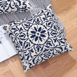 DILOXNSU Set of 2 Navy Blue Boho Cushion Cover 45 x 45 Bohemian Geometric Modern Decor Square Linen Pillow Case for Sofa Bed Couch Outdoor Cushions Covers 18 x 18 Inch