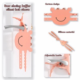 Soft Cartoon Door Silencer Lock Sleeve Buffer,Adjustable Silicone Door Latch Cover for Noise Reduction,Soft Sleepers,Pets-Fits Most Doors (Adjustable 5-Position Design, Flexible) (Pink)
