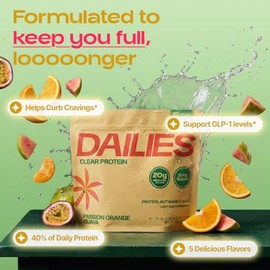 DAILIES Clear Protein Powder, Sugar Free Flavor, 20g Whey Isolate & 100 Calories per Serving, Light & Refreshing Protein Shake Drink Mix for Pre or Post Workout, 15 On the Go Stick Packs (POG)