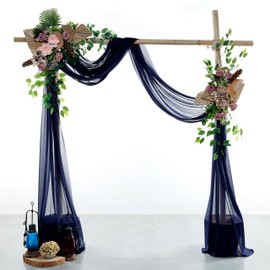 VDS Pack of 1 Panel (30 Inch X 20 Feet) Wedding Arch Draping Fabric Sheer Chiffon Fabric Drapery for Wedding Ceremony Reception Swag Backdrop Canopy Chuppah ARBO Altars Decoration (Navy Blue)