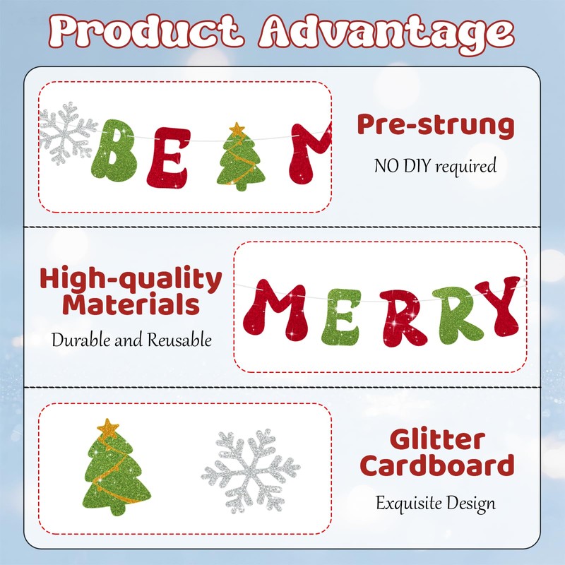SerpizePaty Be Merry Christmas Banners for Inside, Pre-Strung Xmas Party