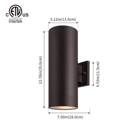 mirrea Modern Outdoor Porch Light Patio Light in 2 Lights with Aluminum Cylinder and Tempered Glass Cover Waterproof Wall Sconce 2 Pack (Oil Rubbed Bronze)