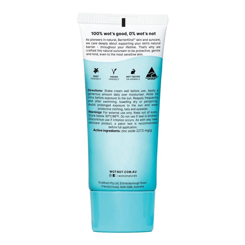 Wotnot Natural Zinc Face Sunscreen SPF 50 with CoQ10, 50g