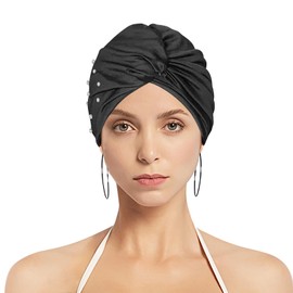 Swimming Cap Women Ladies Swimming Hat Swim Cap Bathing Cap Turban Swim Hat Long Short Hair Swimming Cap Elastic Shower Cap Comfortable Fashion Ear Protection Pool Cap Pleated Swimming Hat