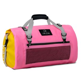 IRON JIA'S Motorcycle Dry Bag - Waterproof Duffle & Luggage Tail Bag Saddle Bags with Roll Top Closure, Shoulder Straps, Inner Pocket and Mesh Pocket (Pink, 50L)