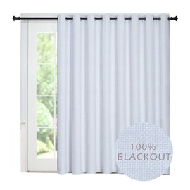 GRALI-DECOR 100% Blackout Linen Textured Curtain for Patio Sliding Door, Extra Wide Home Fashion Wall Divider Window Drape (100 inch Wide by 84 inch Long, White, One Panel)