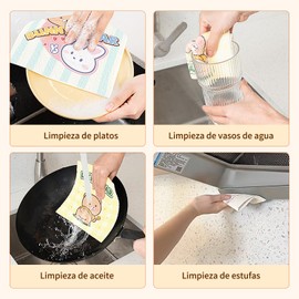 EASYCLIN 8PCS Esponja para Trastes，Fibras para Trastes 5 Esponjas y 3 Toallitas Limpieza, Lind Esponja para Lavavajillas de Cocina Que Absorbe Agua y se Expande, Fuerte Poder de Limpieza