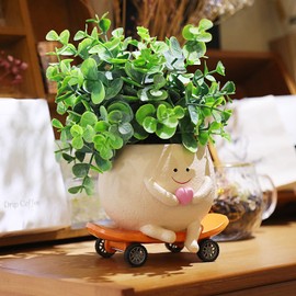 NINIPAPA Face Planter Pot Funny Skateboard Flower Pot Smiley Cute Planters for Indoor Outdoor Plants Resin Head Succulent Pots with Drainage Hole Unique Gifts on Mother's Day, Birthday, Christmas