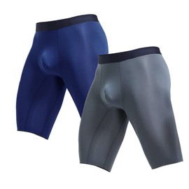 Ouruikia Men's Underwear Silky Smooth Boxer Briefs Quick Dry Long Leg Traceless Mens Boxer Briefs Underwear Grey Blue M