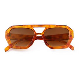 Laurinny Retro Pilot Sunglasses for Men and Women Classic Hexagonal Sunglasses Double Bridge Sunglasses (Yellow Tortoiseshell Gradient Brown)