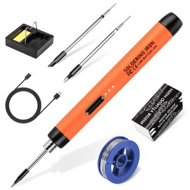 Cordless Soldering Iron Kit, USB Soldering Iron with 3 Temperature Adjustable 300℃-450℃, 3 Soldering Tips, Mini Stand, Solder Wire, Solder Paste, Solder Iron Set for Welding Repair - Orange