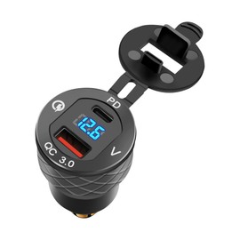 Motorcycle Power Adapter USB C 30W PD3.0 Aluminum Alloy Quick Charge Aluminum Voltmeter for 12V-24V Motorcycle and More Style Motorcycles