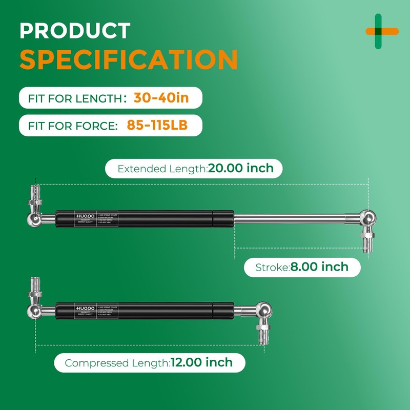 HUOPO 20 inch Gas Struts for Heavy Lid, 100lb/445N Lift
