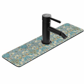 CYlovinho Kitchen Sink Faucet Splash Guard, Faucet Absorbent Mat, Silicone Faucet Water Catcher Mat for Countertops, Bathrooms, Farmhouses, RVs (Blue flowers, 5.4''*14.96'')