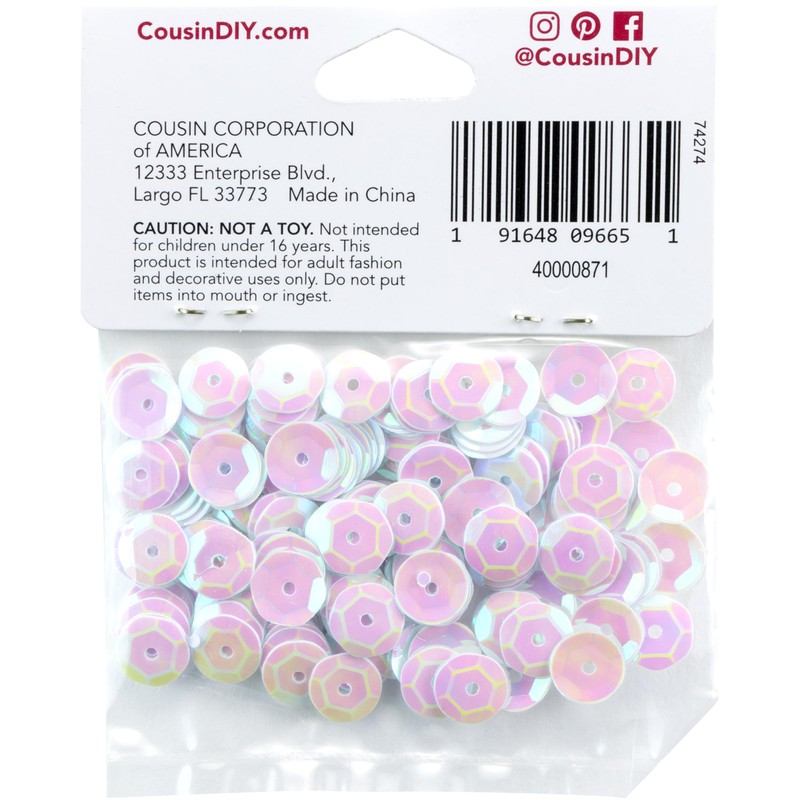 Cousin DIY White Sequins 8mm 200PC Iridescent