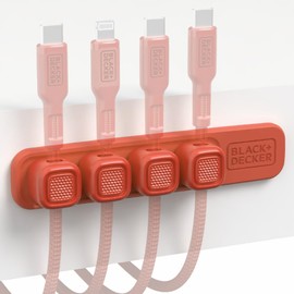 BLACK+DECKER 4 Pack Magnetic Cable Clips w/Metal Plate, Adhesive Wire Holder Keeper Organizer for Home Office Phone Car Wall Desktop Nightstand (Coral Rose)