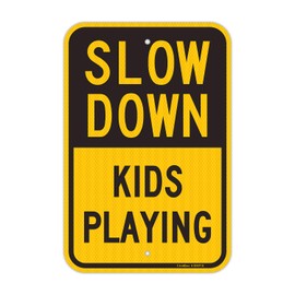 GicnKeuz Slow Down Sign, 18 x 12 Inches Kids at Play Sign for Streets & Neighborhoods, Engineer-Grade Reflective Aluminum, Rustproof & Fade-Resistant, Outdoor Use. (1 Pack)