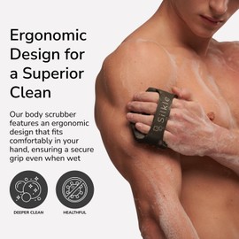 SILKLE Silicone Body Scrubber – Gentle Exfoliating Shower Scrubber for Body & Bath, Silicone Shower Brush & Loofah Alternative – Non-Slip Silicone Body Brush, Quick Dry, Hygienic - Black