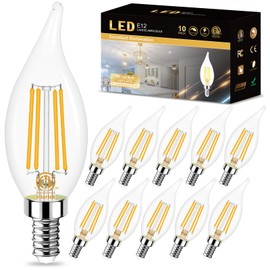 Sailstar E12 Candelabra LED Bulb 60W Equivalent, Dimmable 3000K Warm White, Flame Tip, 4W, 500LM, 120V, CRI 85, for Chandelier, 10 Pack
