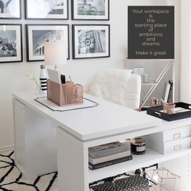 BLU MONACO Office Rose Gold Desk Organizer and Accessories with Sticky note and File Holder – Desk Accessories and Workspace Organizers Storage -Vanity Makeup Bathroom Countertop Organization