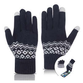 Nicola Women's Winter Gloves Black Touch Screen Thermal Gloves, Knitted Ladies Warm Gloves for Dog Walking, Everyday, Running, Driving (Navy)