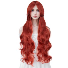 PARXITN Hair Wigs for Women 100 cm Long Curly Red Synthetic Wig Adjustable Middle Part Anime Wigs for Cosplay Party Daily Use