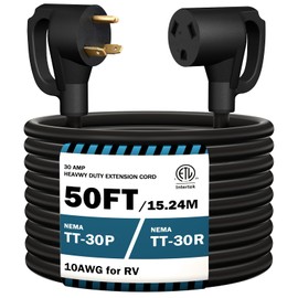 STRIGHT 50FT RV Extension Cord 30 Amp, RV Power Extension Cord NEMA TT-30P Male to TT-30R Female Heavy Duty 10 Gauge STW 3-Wire for RV Trailer Campers 125V, 3750W, ETL Listed (50FT 30AMP)