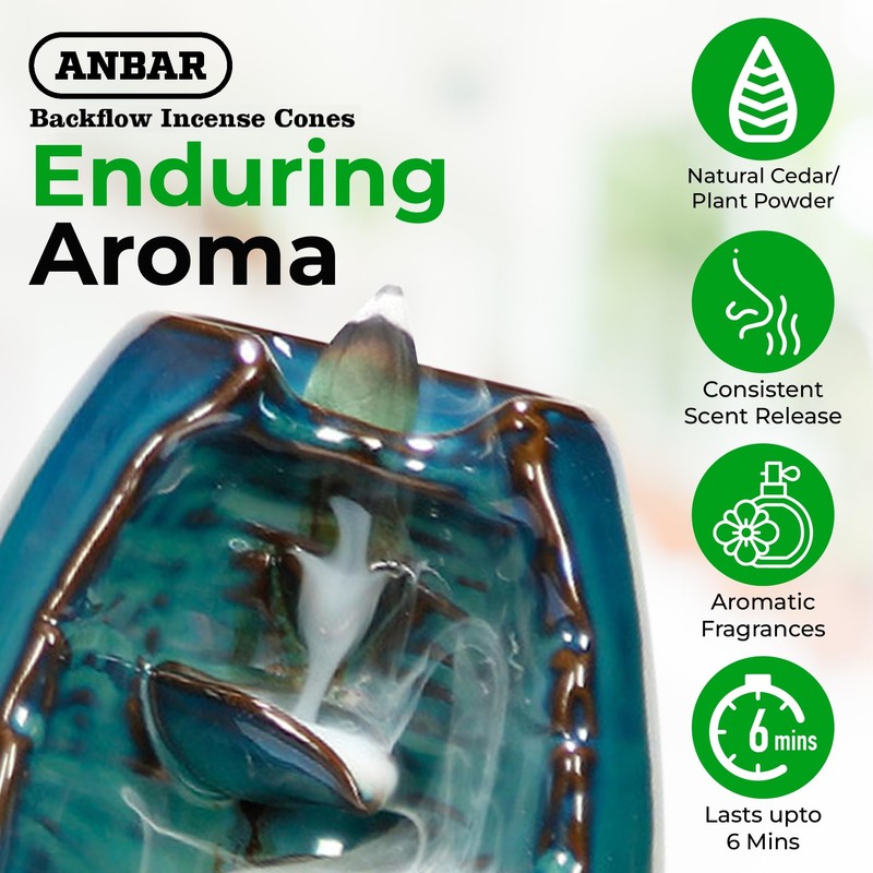 Anbar Backflow Incense Cones for Waterfall Burners and Holder. for