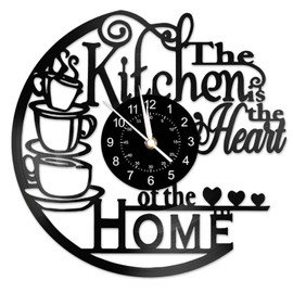 Twshiny Kitchen Wall Clock, Elegant Vinyl Record Black Wall Clocks Silent Non-Ticking Modern Metal Clock for Living Room Bedroom Office Wall Decor