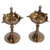 Purpledip Brass Column Diya (Set of 2): 5 Lights Mini